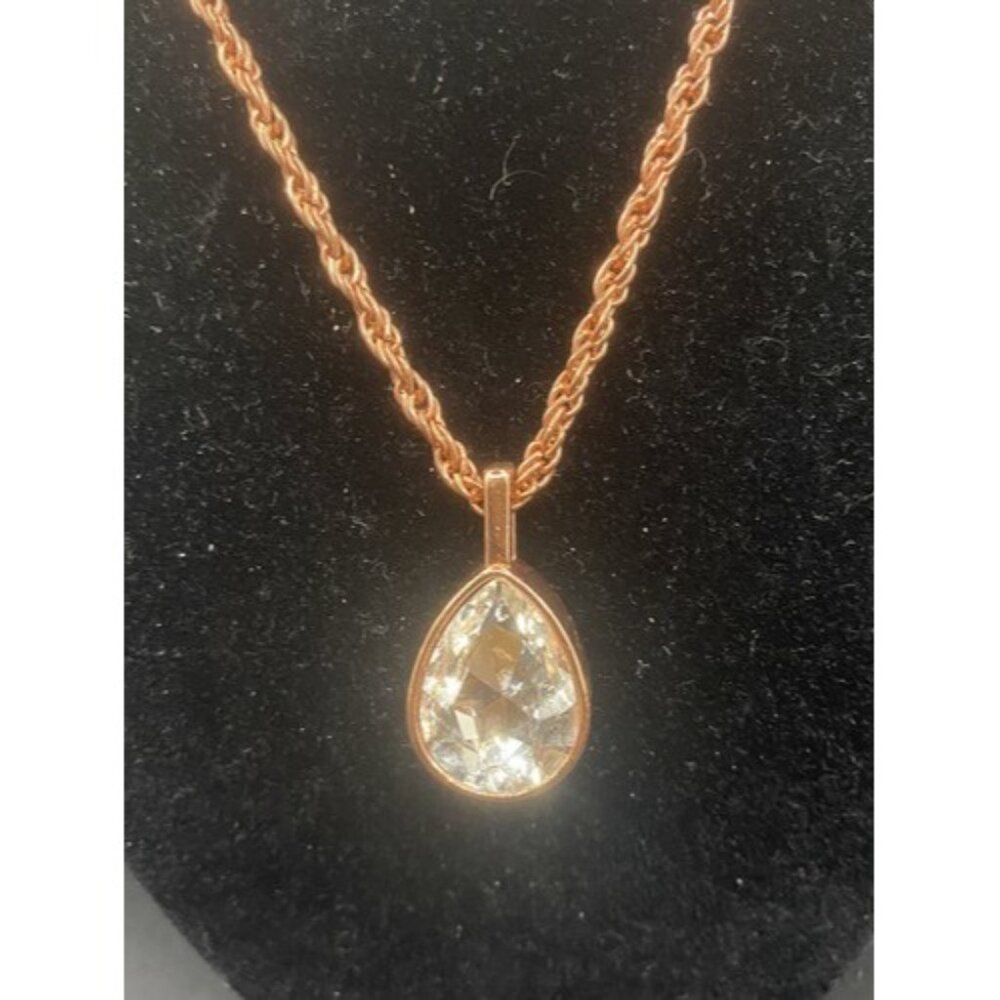 Sparkling Teardrop Necklace Earrings Set Bezel Set Crystal Copper Rope Bling - Picture 4 of 12